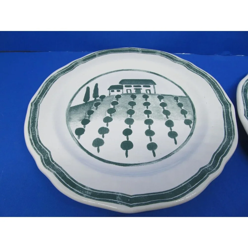 Williams Sonoma Marketplace Set Of 4 Green And White Salad Plates Farm Scenes 8